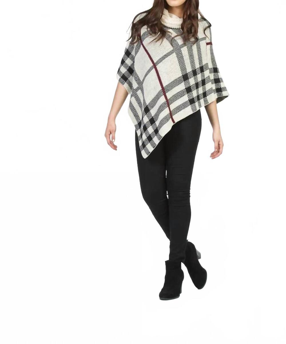 NEW PAPILLON plaid cowl neck poncho in natural